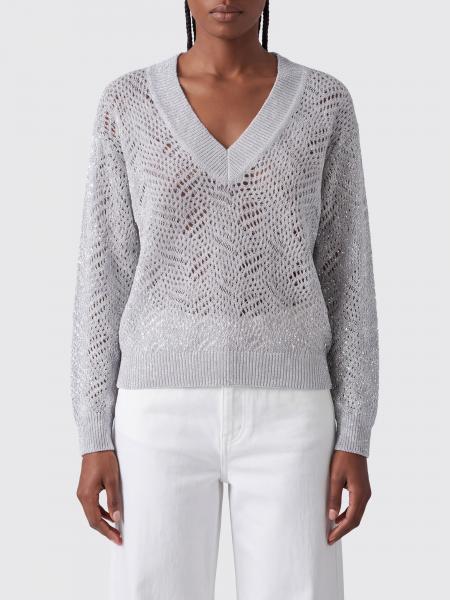 Brunello Cucinelli Relaxed Fit V-Neck Jumper in 100% Openwork Cashmere with Sequins