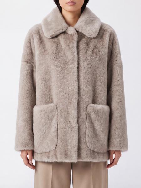 Faux Fur Coat Herno with Classic Collar and Dropped Shoulders
