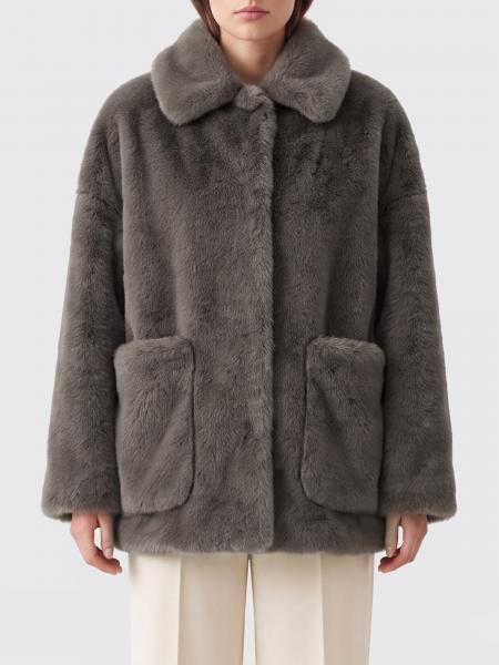 Faux Fur Coat Herno with Classic Collar and Dropped Shoulders
