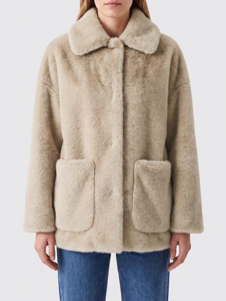 Faux Fur Coat Herno with Classic Collar and Dropped Shoulders