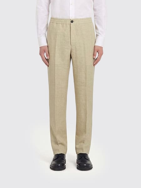 Straight-Leg Chino Trousers Ferragamo in Pure Linen with Belt Loops