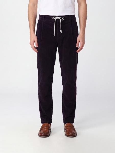 Eleventy Slim Fit Corduroy Trousers with Drawstring Waist and Pleats