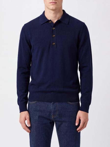 Long-Sleeved Knit Polo Shirt Eleventy in Cashmere and Cotton Blend