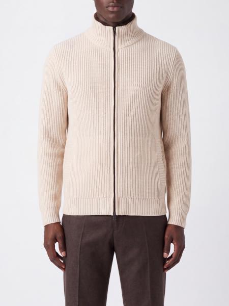 High Neck Ribbed Cardigan Herno in Pure Wool with Zip Closure