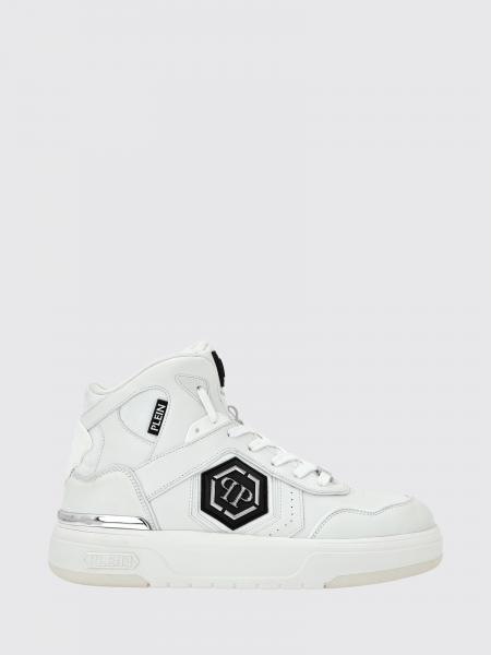Philipp Plein Monogram Leather High-Top Sneakers with Hexagon Logo