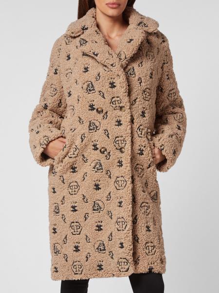 Manteau croisé Philipp Plein en fausse fourrure avec logo Hexagon