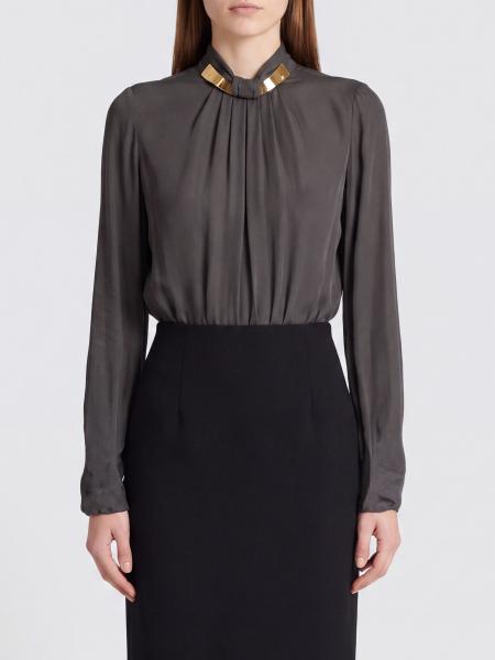 Blusa Elisabetta Franchi in georgette a maniche lunghe con collo gioiello