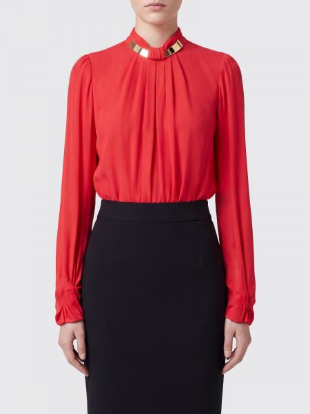 Blusa Elisabetta Franchi in georgette a maniche lunghe con collo gioiello