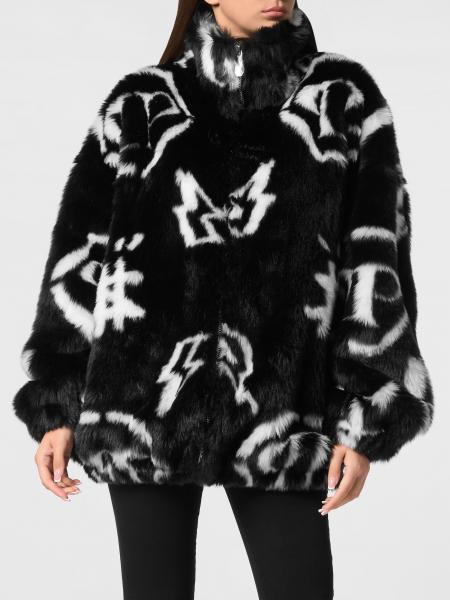 Chaqueta corta Philipp Plein de pelo sintético con estampado gráfico y cuello alto