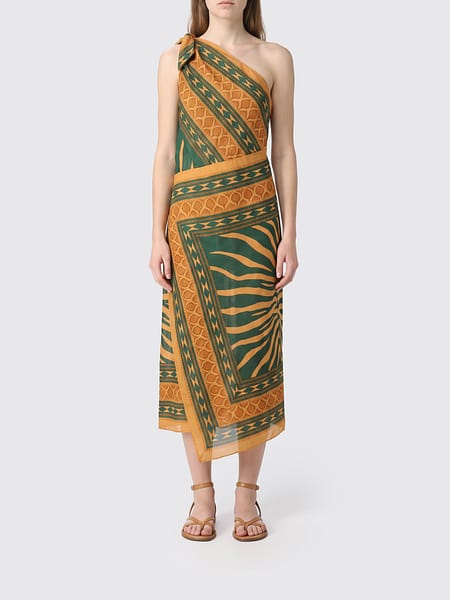 One-Shoulder Midi Tunic Dress Johanna Ortiz in Cotton with Ethnic Print