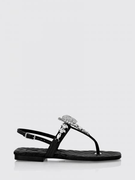 Philipp Plein Leather Thong Sandals with Low Heel and Ankle Strap
