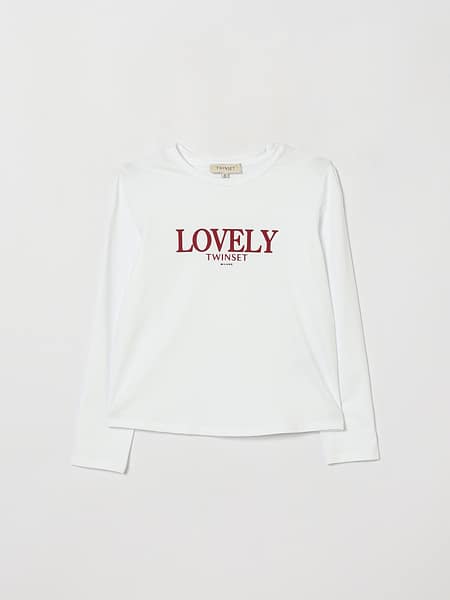 TWINSET 여아용 로고 프린트 긴팔 코튼 티셔츠