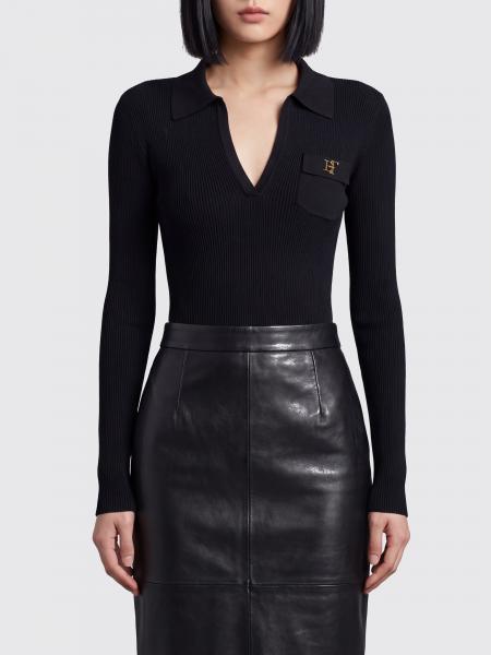 Slim Fit Long-Sleeved V-Neck Bodysuit Elisabetta Franchi with Ruffles