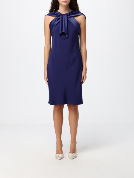 Off-the-Shoulder Satin Sheath Midi Dress Alberta Ferretti with Boat Neck