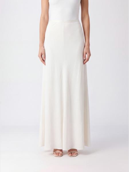 Alberta Ferretti High-Waisted Satin Long Pencil Skirt with Asymmetrical Hem