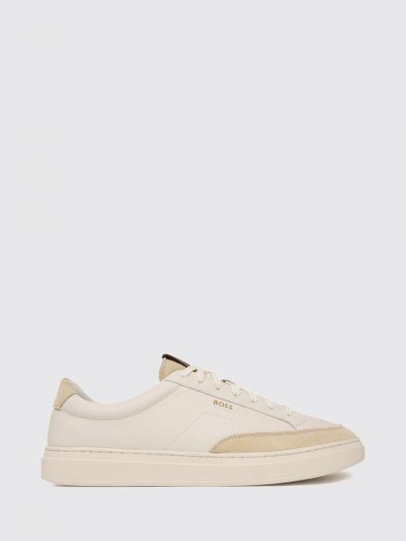 Boss Kieran Low-Top Trainers in Grained Leather with Printed Logo