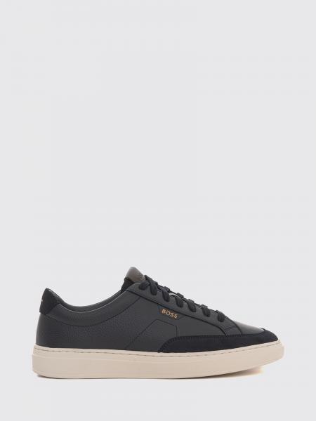 Boss Kieran Low-Top Trainers in Grained Leather with Printed Logo