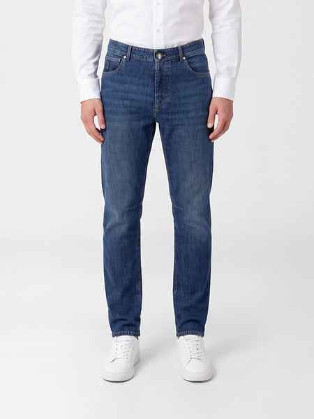 Straight Fit Five-Pocket Brunello Cucinelli Jeans in Cotton Denim