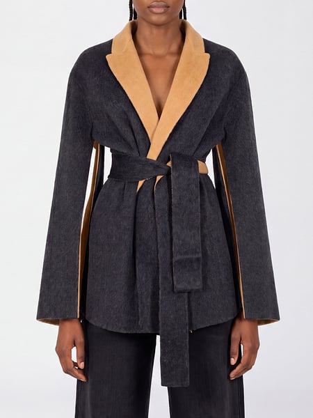 Alberta Ferretti Short Wool Belted Robe Coat