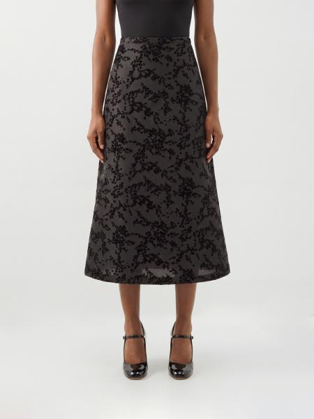 Alberta Ferretti Floral-Print Silk-Blend A-Line Midi Skirt with a High Waist