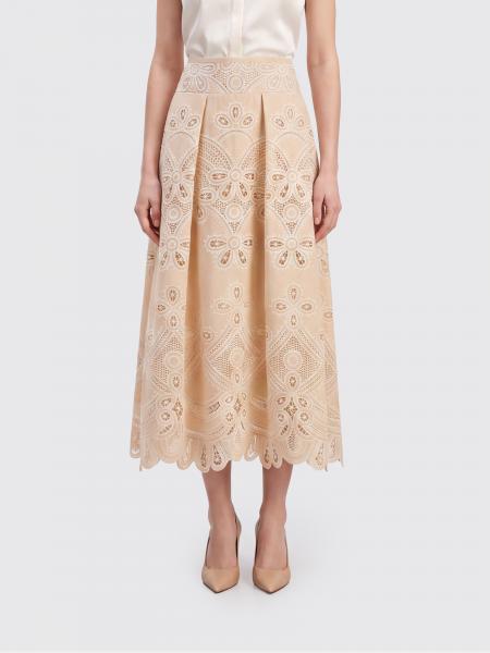 Elie Saab Broderie Anglaise High-Waisted A-Line Midi Skirt with an Ethnic Pattern