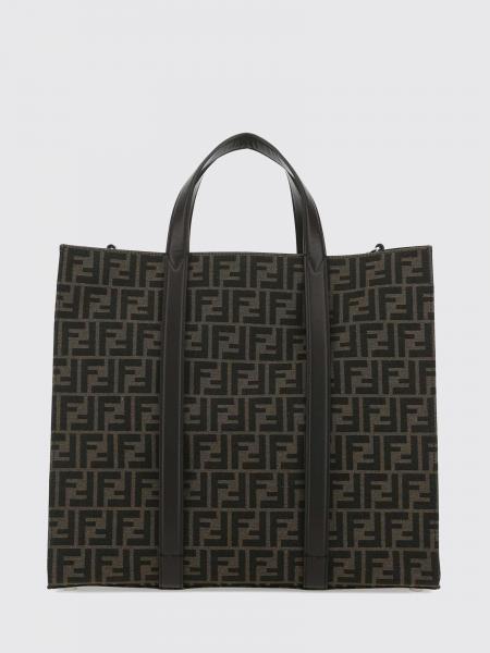 Sac à main Fendi en tissu jacquard avec monogramme FF et bandoulière en cuir