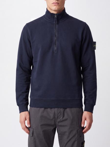 Stone Island Half-Zip Cotton Turtleneck Sweatshirt with Compass Logo Patch