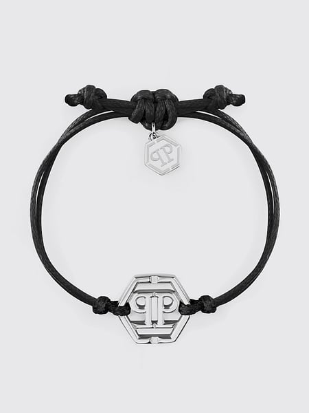 Bracelet Friendship Philipp Plein en coton et acier avec logo Hexagon