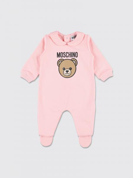 Moschino 남아용 코튼 테디 베어 프린트 롬퍼 (피터팬 칼라)