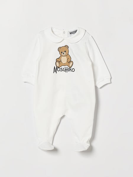 Baby Cotton All-in-One Moschino with Teddy Bear Print and Peter Pan Collar