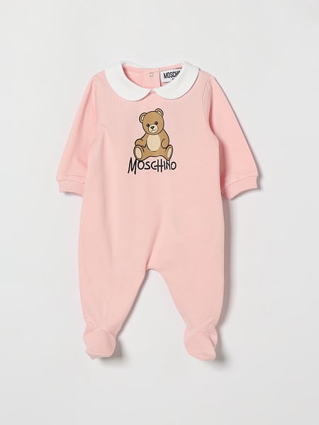 Baby Cotton All-in-One Moschino with Teddy Bear Print and Peter Pan Collar