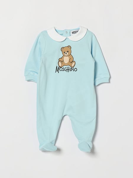 Baby Cotton All-in-One Moschino with Teddy Bear Print and Peter Pan Collar