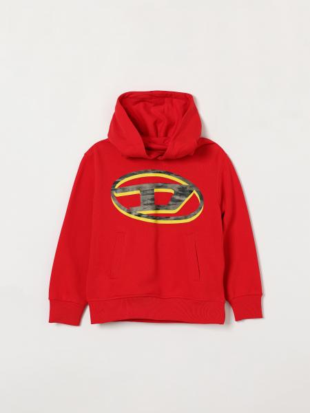 Felpa con cappuccio Diesel da bambino in cotone con logo Oval D a contrasto