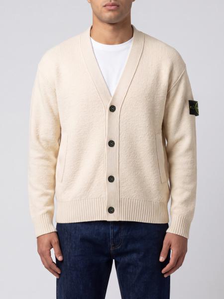 Stone Island V-Neck Cardigan in Pure Virgin Wool with Compass Logo