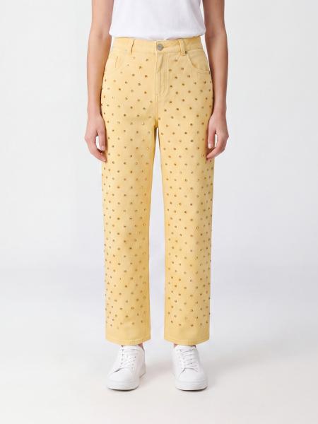 Pinko 5-Pocket Straight-Leg Cotton Trousers with Rhinestone Embellishment