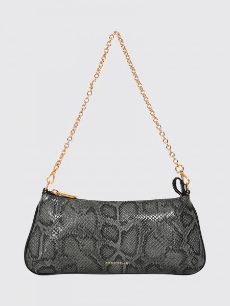 Coccinelle C-Me Shoulder Bag in Python-Print Leather with Metal Mesh Handle