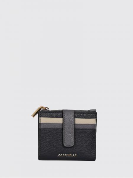 Coccinelle Bifold Wallet in Pebbled Leather with Multicolor Stripes