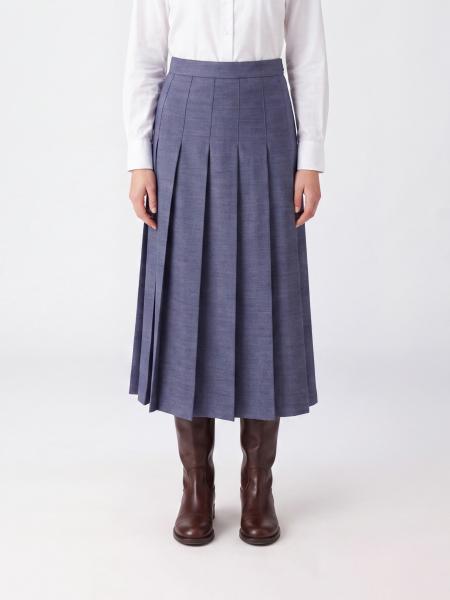 High-Waisted Pleated Midi Skirt Rohe in Wool Blend