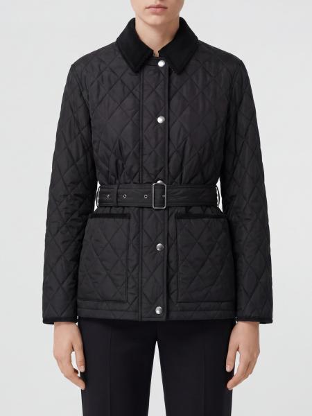 BURBERRY 벨벳 칼라 및 벨트 장식 퀼팅 나일론 재킷