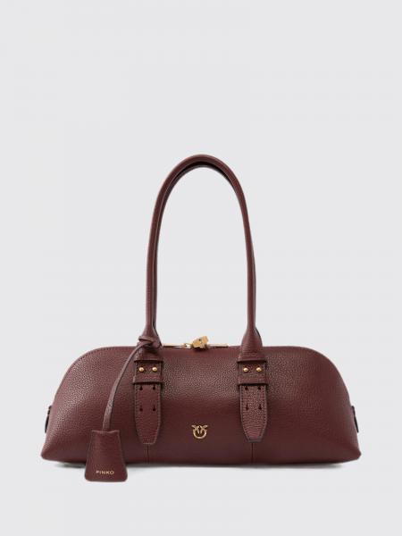 Pinko Escape Horizontal Sheepskin Leather Shoulder Bag with Love Birds Logo