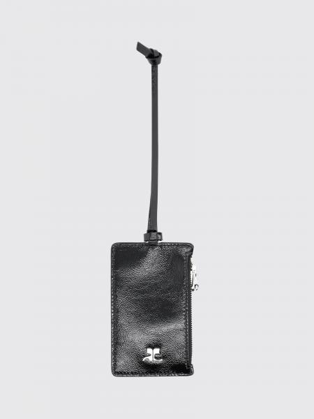 Zipped Card Holder Courrèges in Crinkled-Effect Leather with Logo