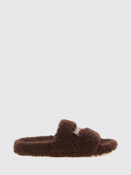Balenciaga Shearling Mules with Embroidered Logo