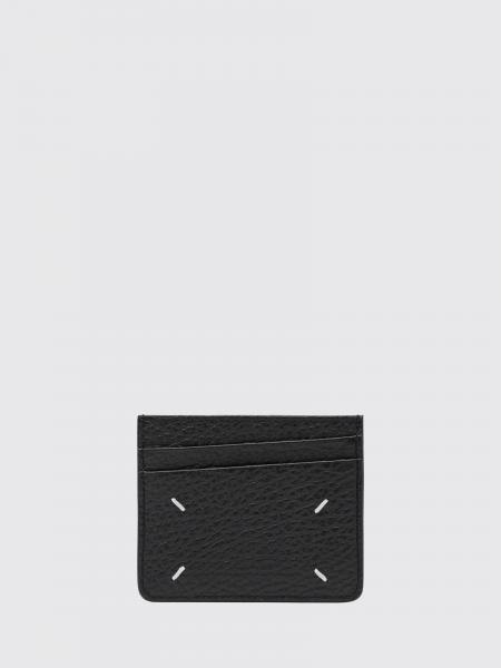 Kartenetui Maison Margiela aus genarbtem Kalbsleder mit White-Stitch-Logo
