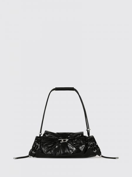 Diesel Scrunch-D Ruched Leather Shoulder Bag with Metal Oval D Logo