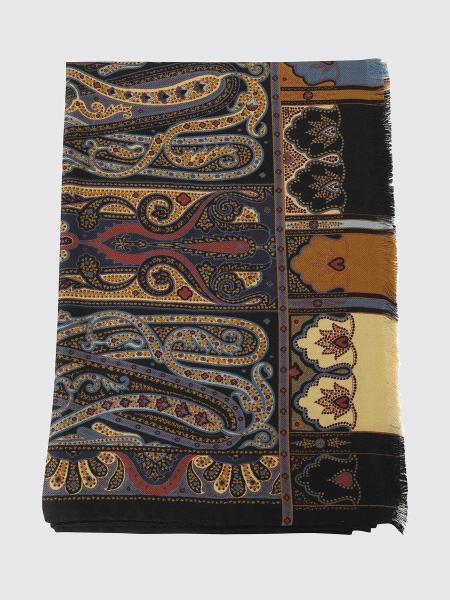 Rectangular Paisley Print Wool and Silk Etro Scarf with Fringed Edges