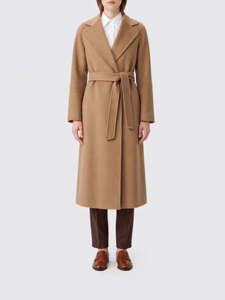 Long Belted Robe Coat 'S Max Mara in Wool with Lapel Collar