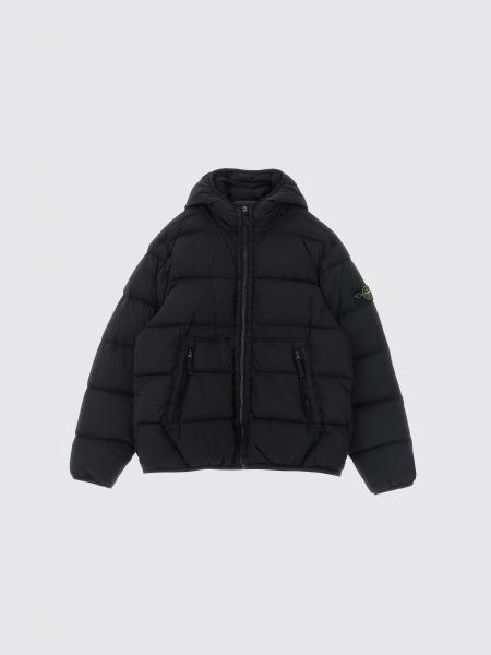 Stone Island Junior Quilted Nylon Hooded Down Jacket for Boys with Logo Patch