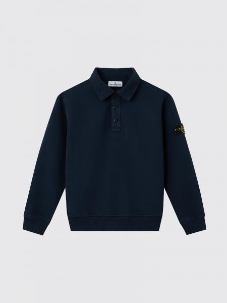 Stone Island Junior Boy's Long-Sleeved Cotton Polo Shirt with Logo