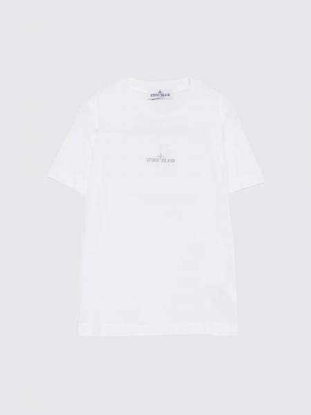 T-shirt pour garçon Stone Island Junior en coton avec logo Compass imprimé