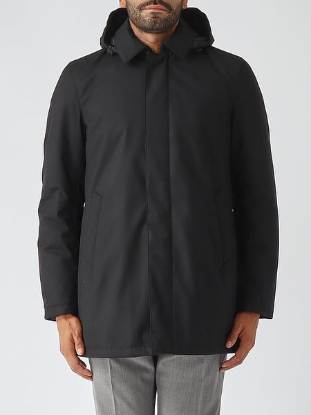 Hooded Water-Repellent Padded Wool Blend Parka Herno